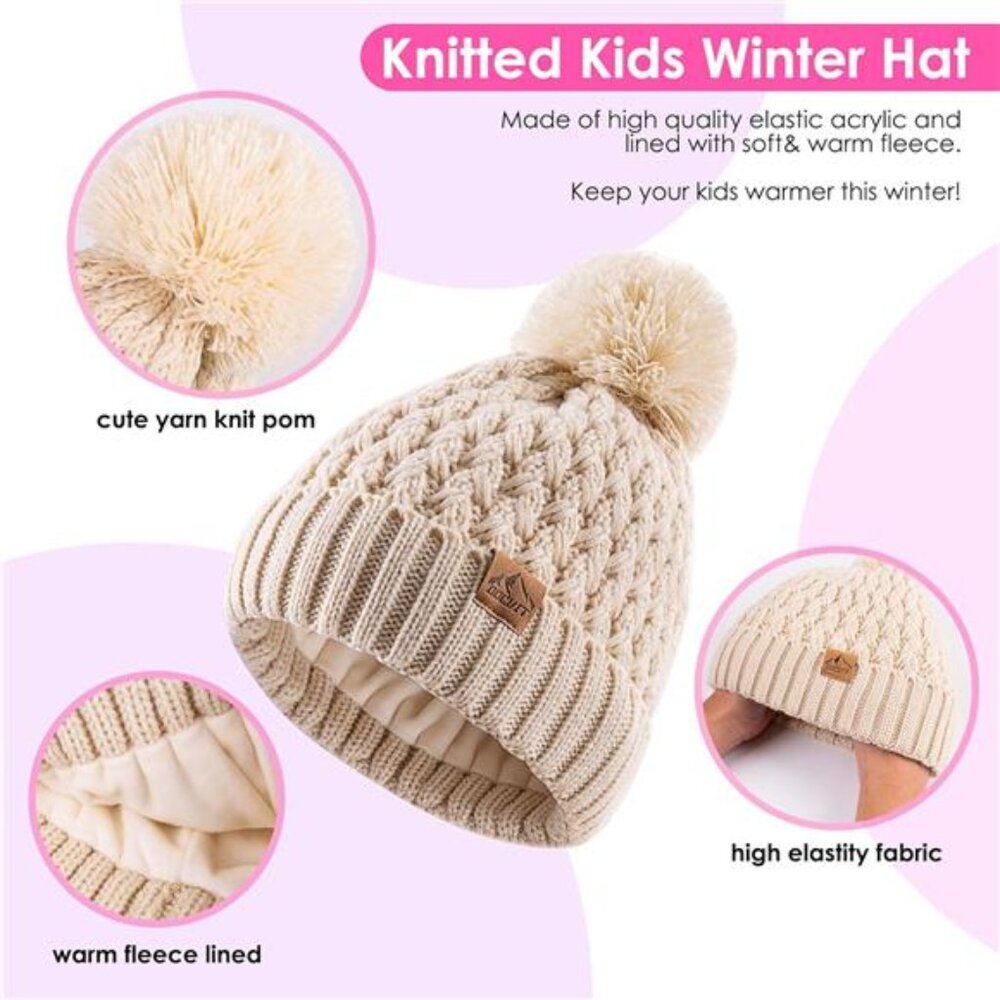 Kids Pompom Winter Beanie Hat Scarf Gloves Set - Picture 5 of 7